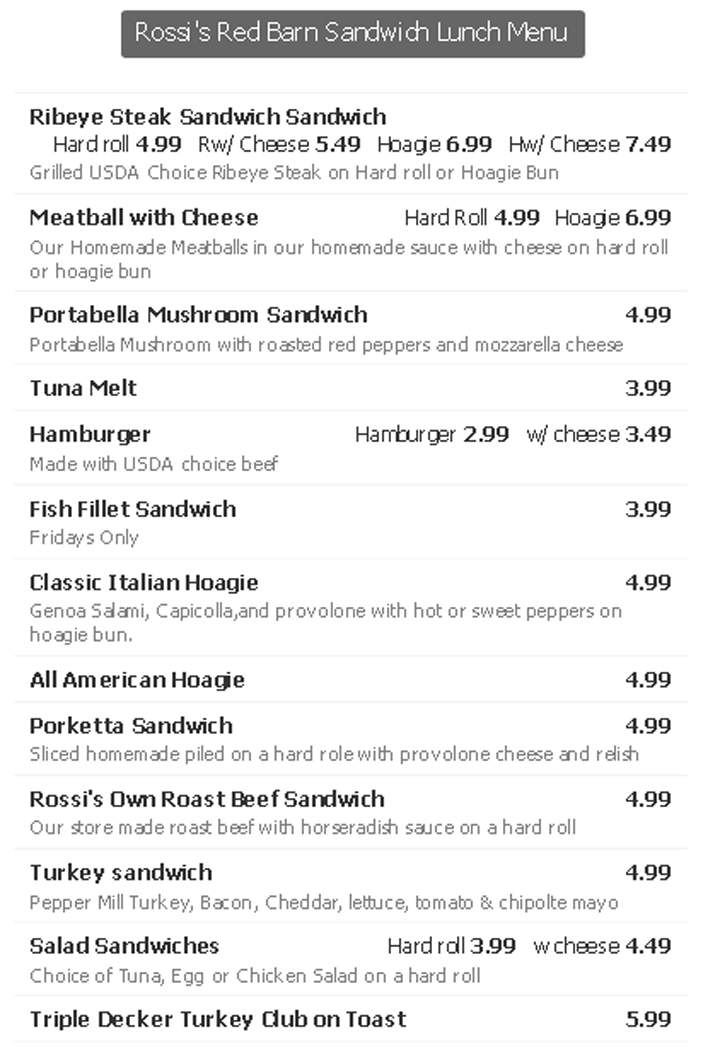 Rossi's Market - Old Forge, PA menu_pic
