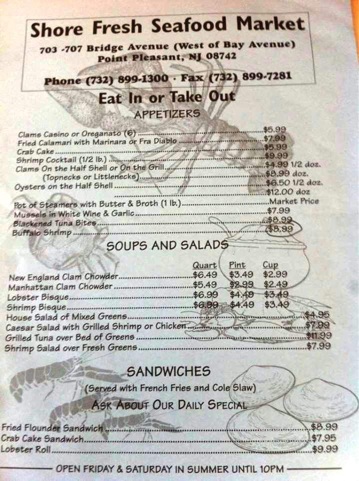 Shore Fresh Seafood Market & Restaurant - Point Pleasant, NJ menu_pic