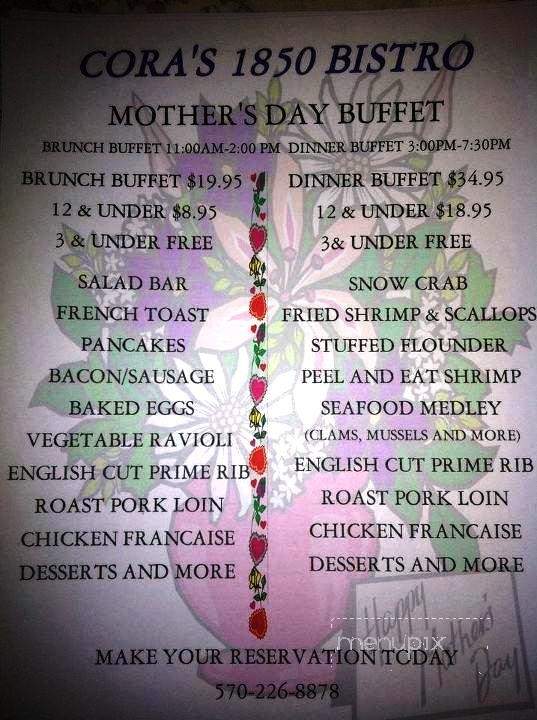 Cora's 1850 Bistro - Hawley, PA menu_pic