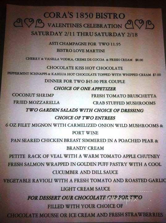 Cora's 1850 Bistro - Hawley, PA menu_pic