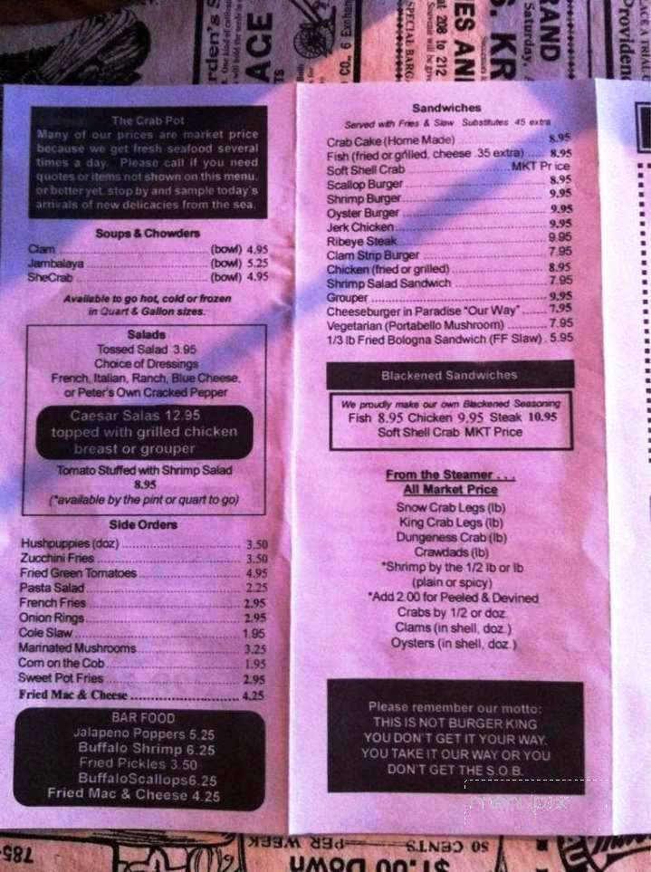 Crab Pot - Surf City, NC menu_pic