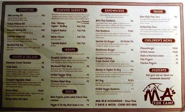 MA's Fish Camp - Islamorada, FL menu_pic