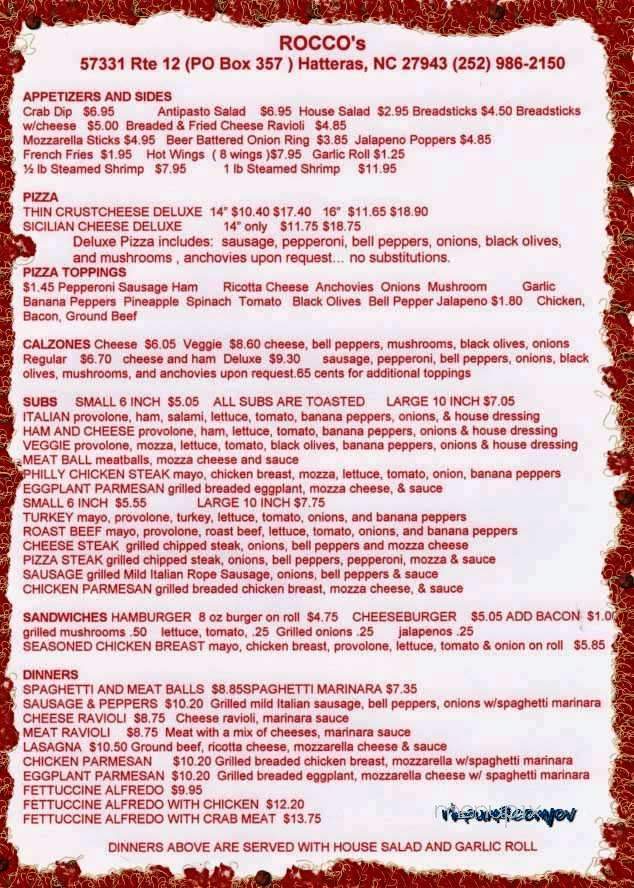 Rocco's Pizza - Hatteras, NC menu_pic