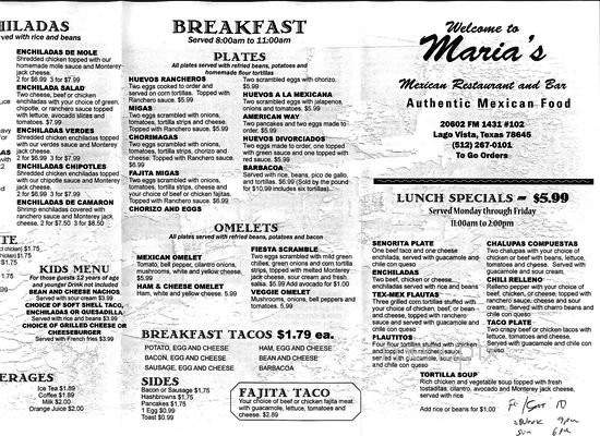 Marias Bar Grill - Lago Vista, TX menu_pic