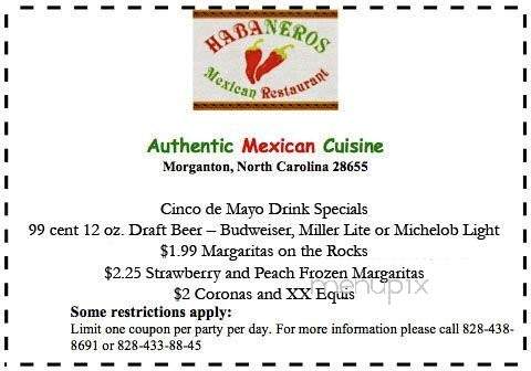 Habaneros Mexican Restaurant - Morganton, NC menu_pic