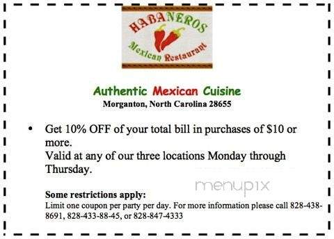 Habaneros Mexican Restaurant - Morganton, NC menu_pic