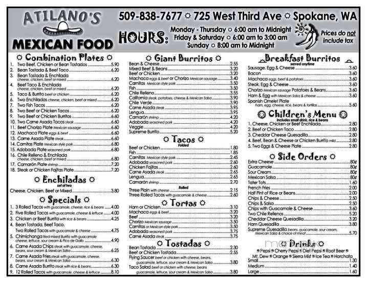 Atilano's Mexican Food - Spokane, WA menu_pic