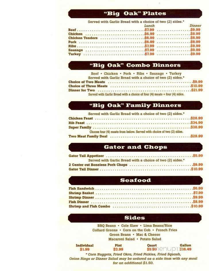 Big Oak BBQ - Jacksonville, FL menu_pic