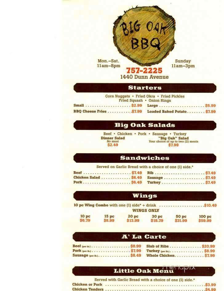 Big Oak BBQ - Jacksonville, FL menu_pic