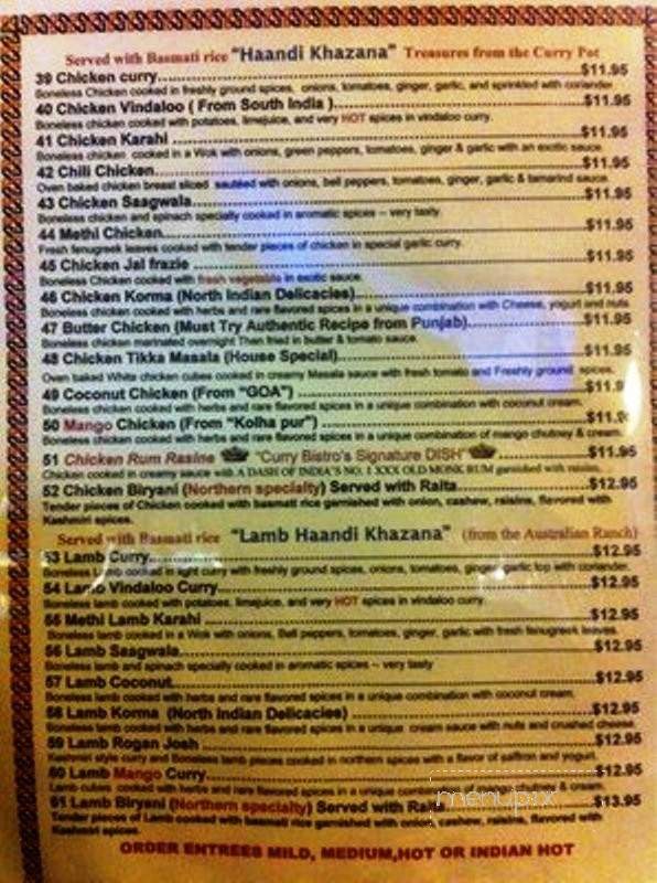 Curry Bistro - Everett, WA menu_pic