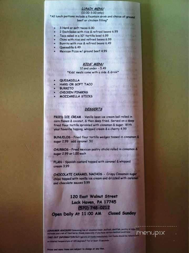 Casa De Lobo - Lock Haven, PA menu_pic