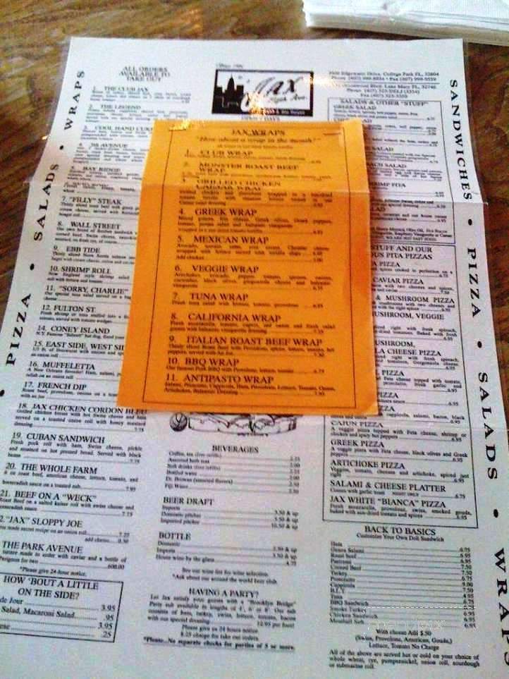 Jax 5th Ave Deli & Ale House - Lake Mary, FL menu_pic