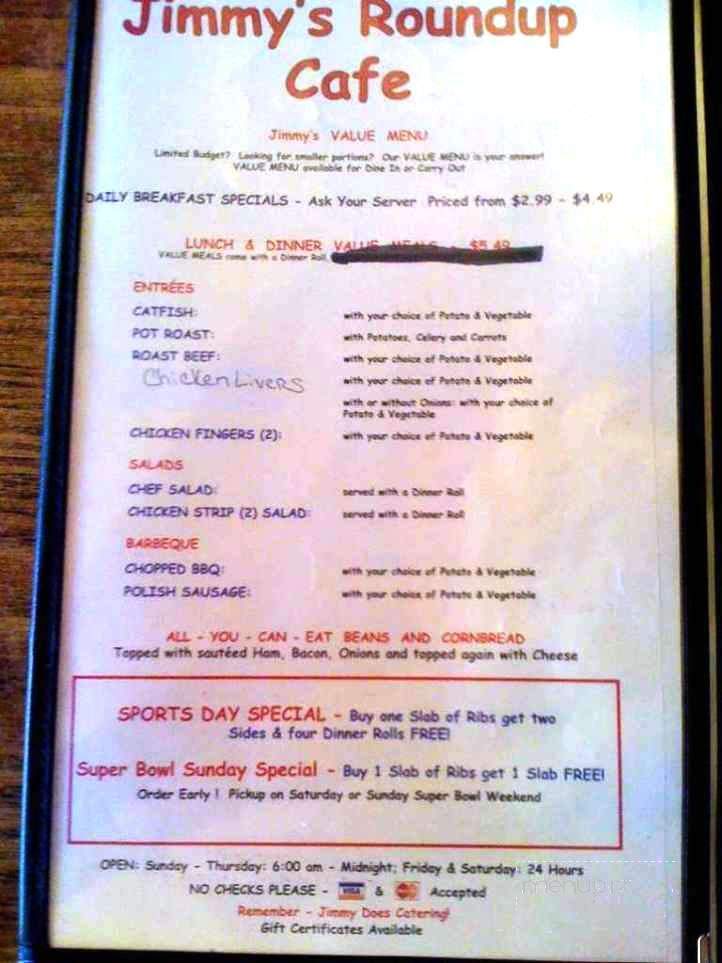 Jimmy's Round Up Cafe - Oklahoma City, OK menu_pic