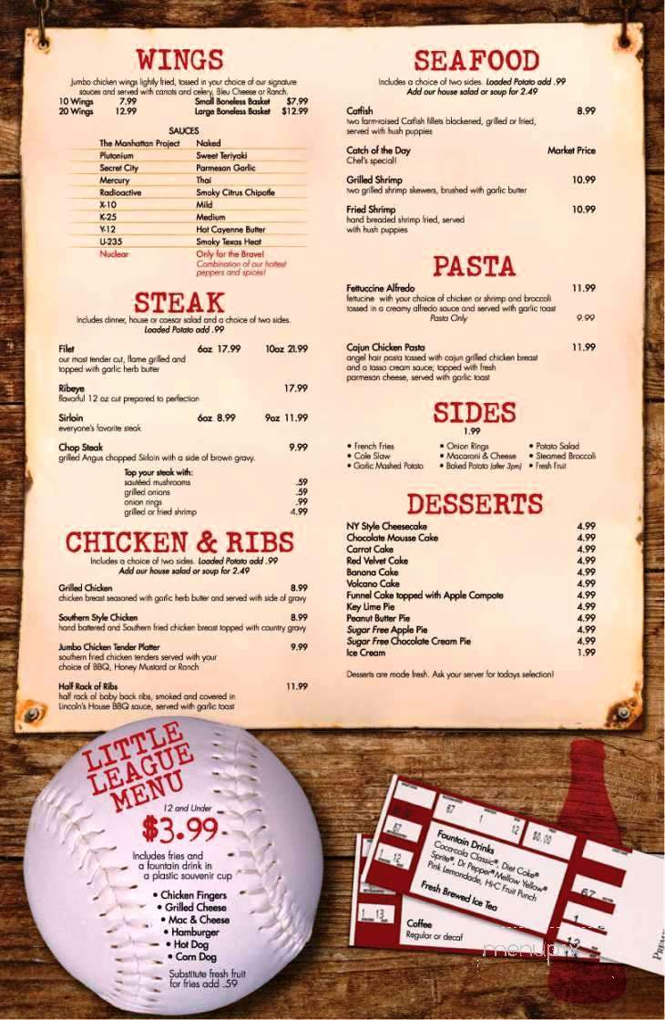 Lincoln's Sports Grille - Oak Ridge, TN menu_pic