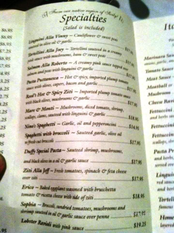 Nino's Italian Restaurant - Wyomissing, PA menu_pic