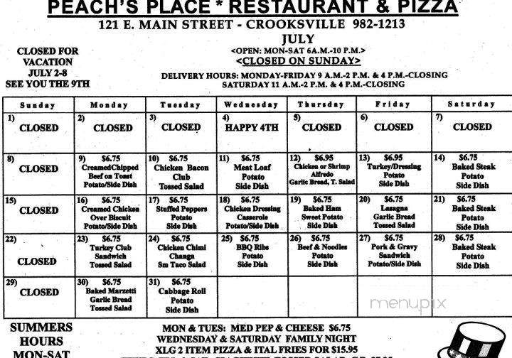 Peach's Place - Crooksville, OH menu_pic