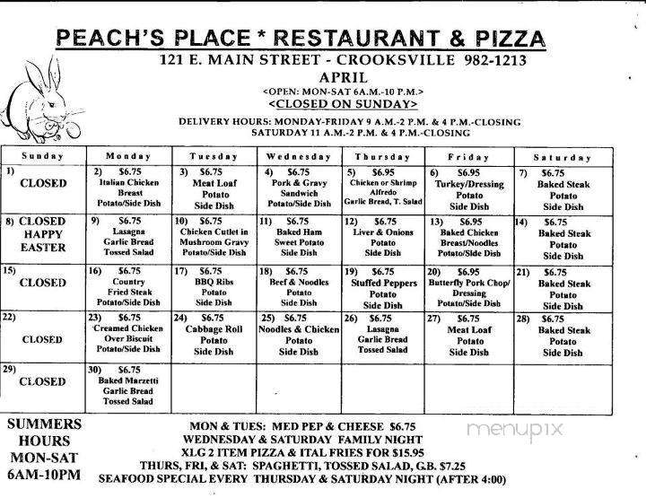 Peach's Place - Crooksville, OH menu_pic