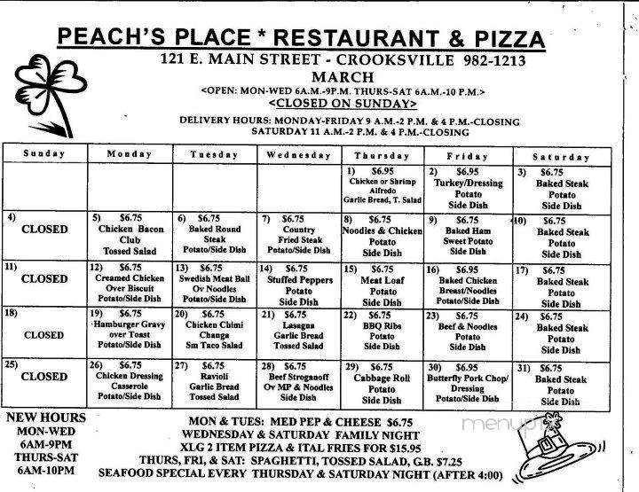 Peach's Place - Crooksville, OH menu_pic