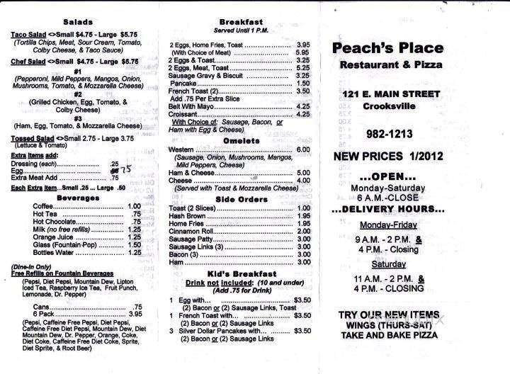 Peach's Place - Crooksville, OH menu_pic