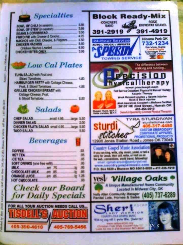 Roosters Cafe - Jones, OK menu_pic