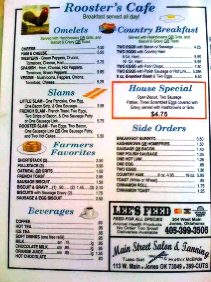 Roosters Cafe - Jones, OK menu_pic