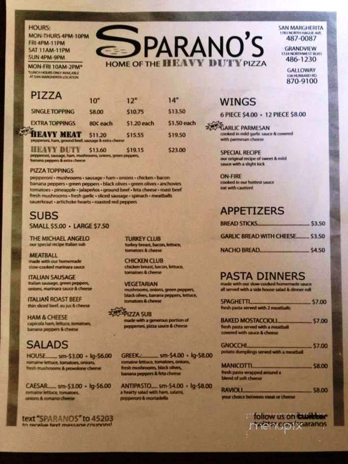 Sparano's Pizza - Columbus, OH menu_pic