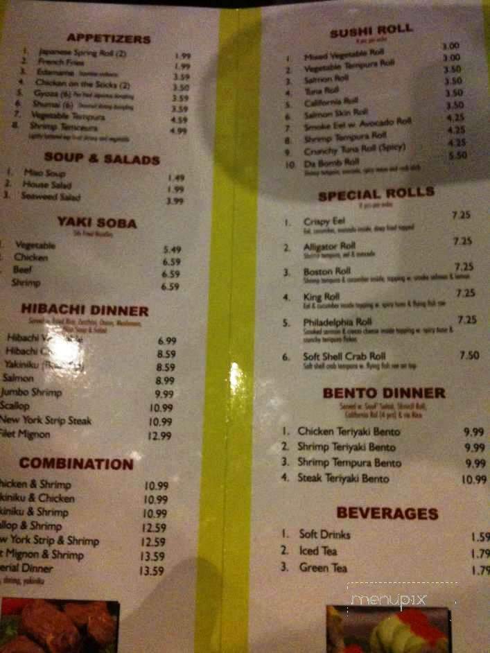 Summer Hokkaido Japanese Steakhouse Sushi - Danville, KY menu_pic