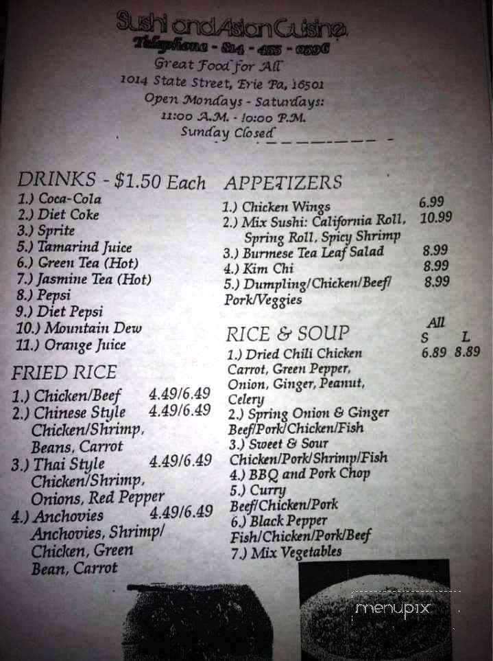 Sushi and Asian Cuisine Restaurant - Erie, PA menu_pic