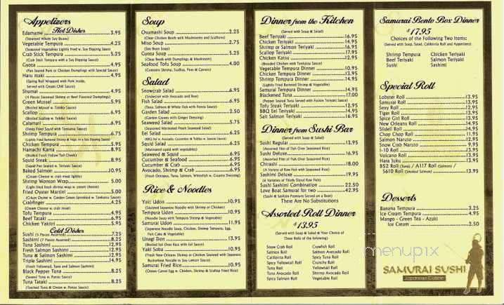 Samurai Sushi Japanese Cuisine - Slidell, LA menu_pic