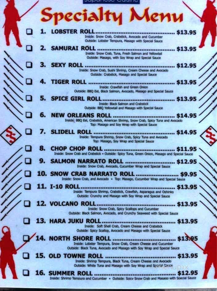 Samurai Sushi Japanese Cuisine - Slidell, LA menu_pic