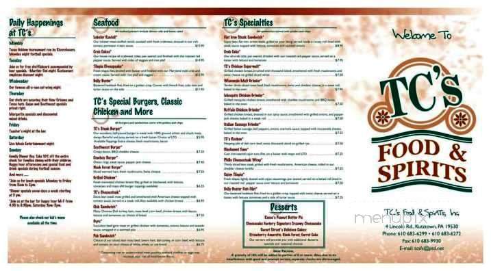 T C's Food & Spirits - Kutztown, PA menu_pic