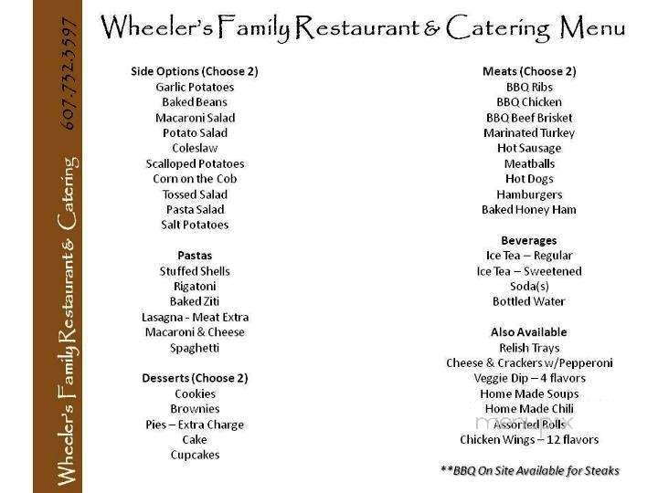 Menu of Wheelers Family Restaurant in Pine City, NY 14871