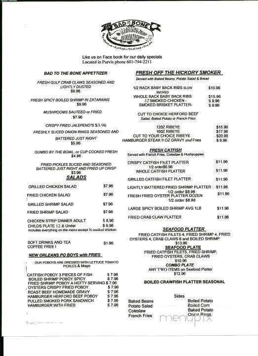 Bad To THe Bone - Purvis, MS menu_pic