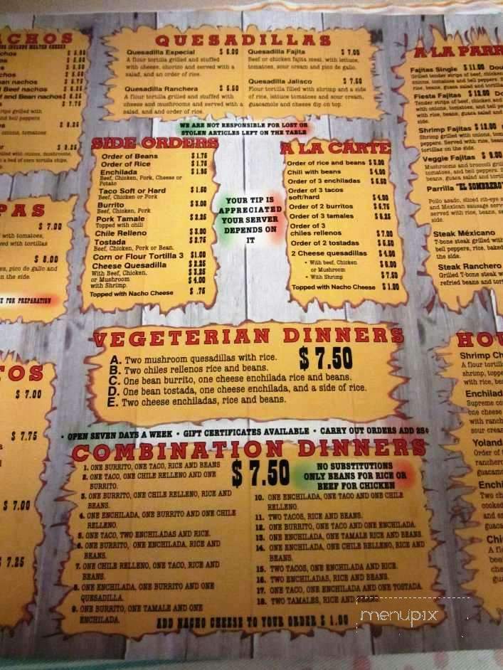 El Sombrero - Rolla, MO menu_pic