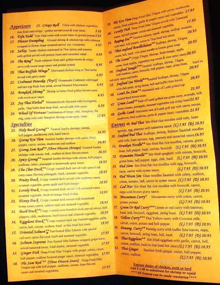 Joy Thai - Williamsport, PA menu_pic