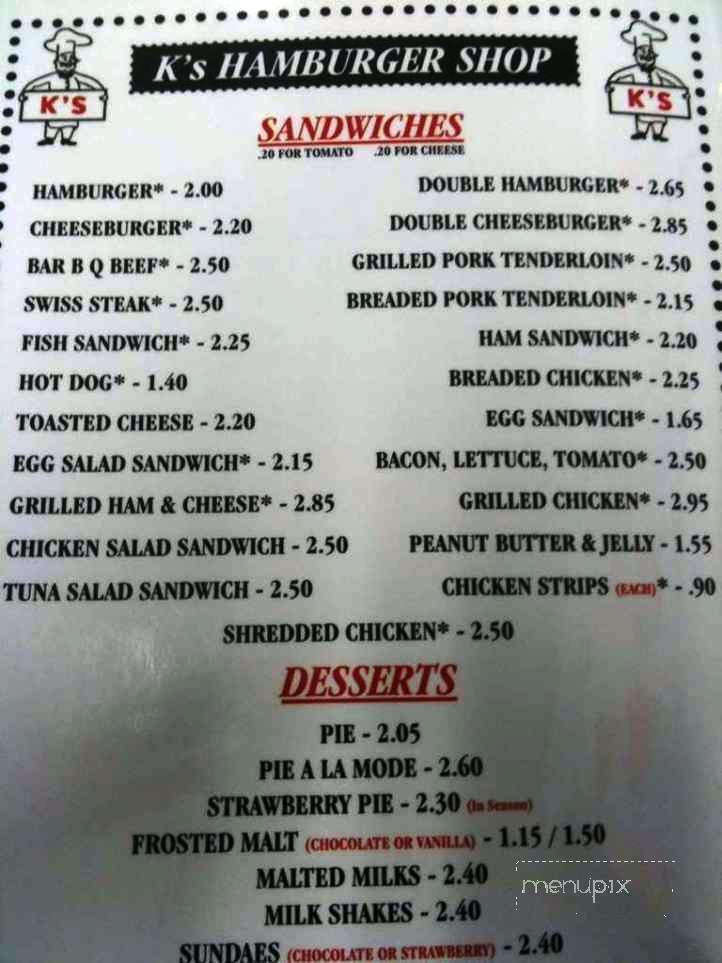 K's Hamburger Shop - Troy, OH menu_pic