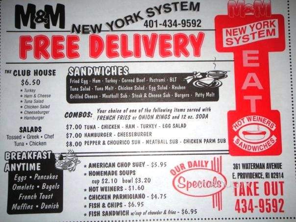 M & M New York System Restaurant - East Providence, RI menu_pic