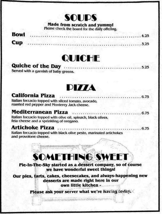 Pie In The Sky Cafe - Erie, PA menu_pic