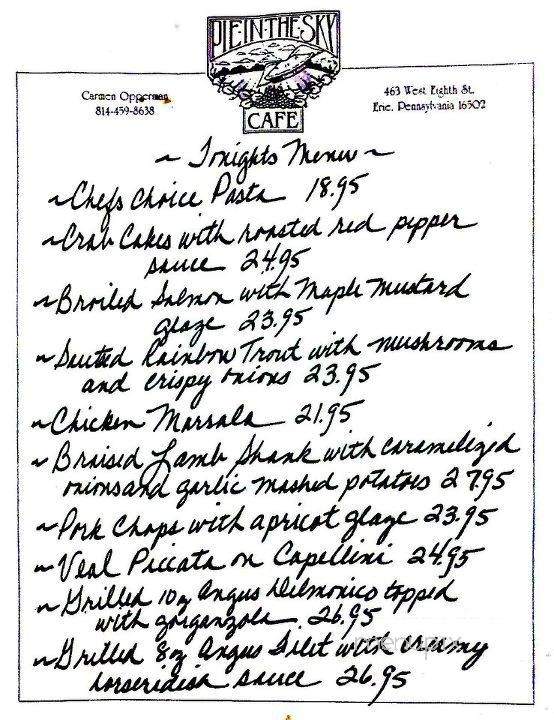 Pie In The Sky Cafe - Erie, PA menu_pic