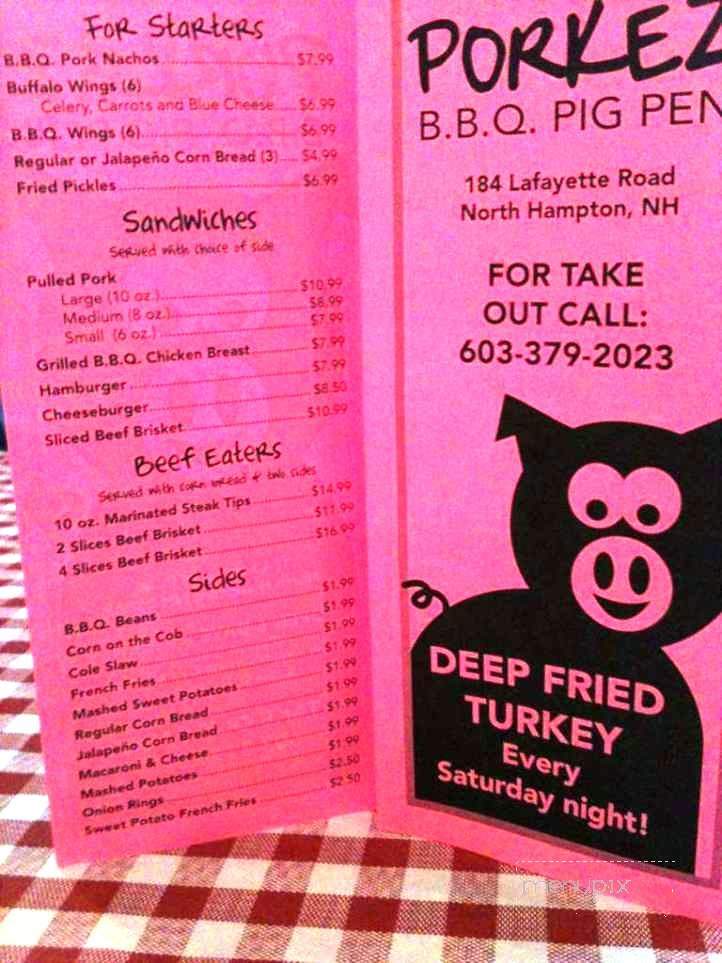 Porkez BBQ Pig Pen - North Hampton, NH menu_pic