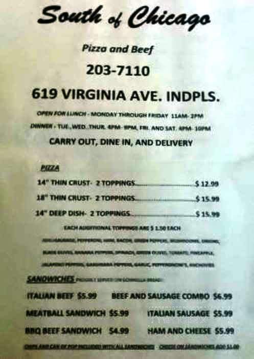 South of Chicago - Indianapolis, IN menu_pic