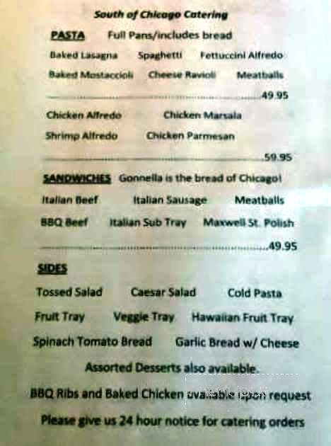 South of Chicago - Indianapolis, IN menu_pic