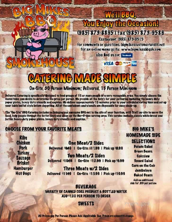 Big Mike's BBQ Smokehouse - Houma, LA menu_pic