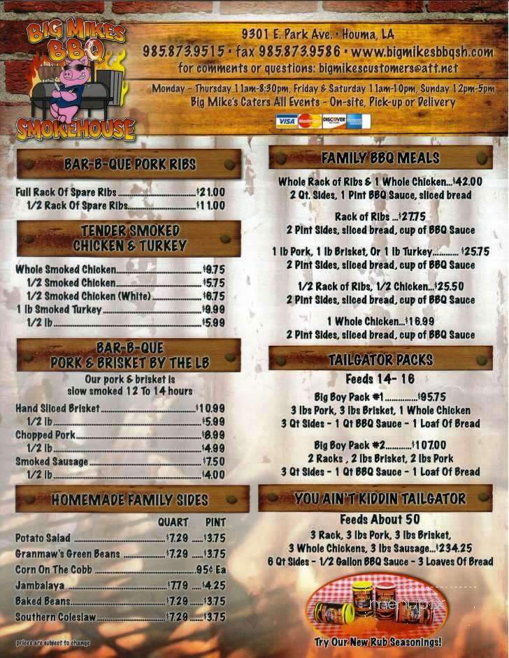 Big Mike's BBQ Smokehouse - Houma, LA menu_pic