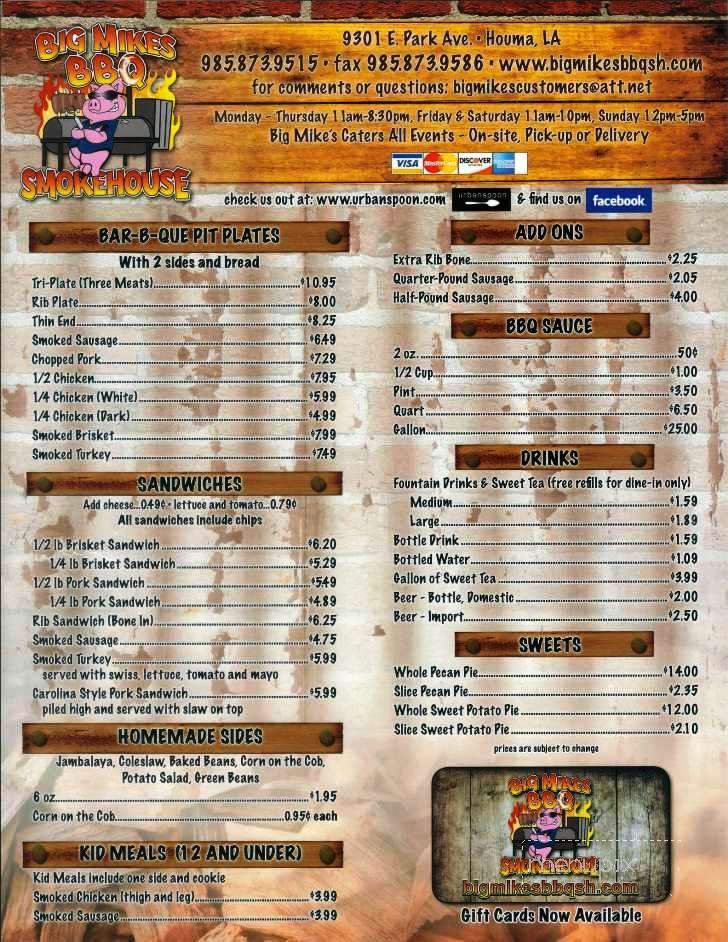 Big Mike's BBQ Smokehouse - Houma, LA menu_pic