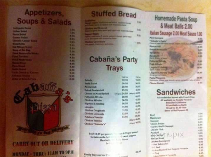 Cabanas pizza - Joliet, IL menu_pic
