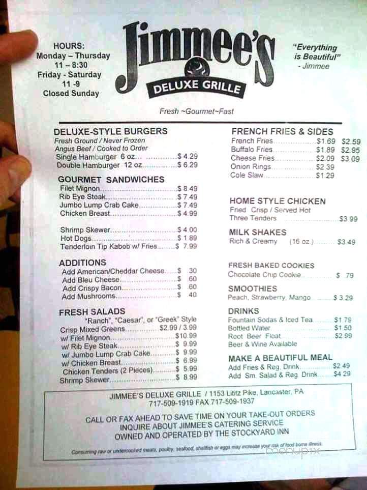 Jimmie's Deluxe Grille - Lancaster, PA menu_pic