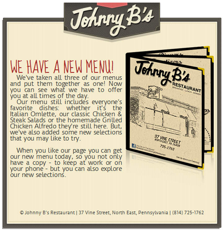 Johnny B's Restaurant - North East, PA menu_pic
