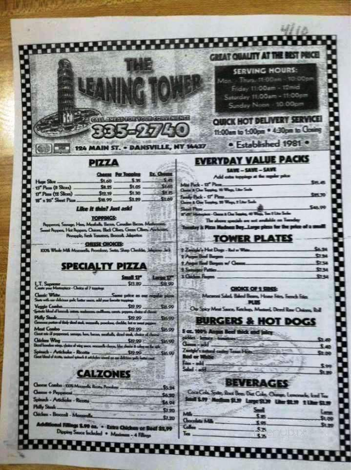 Leaning Tower - Dansville, NY menu_pic