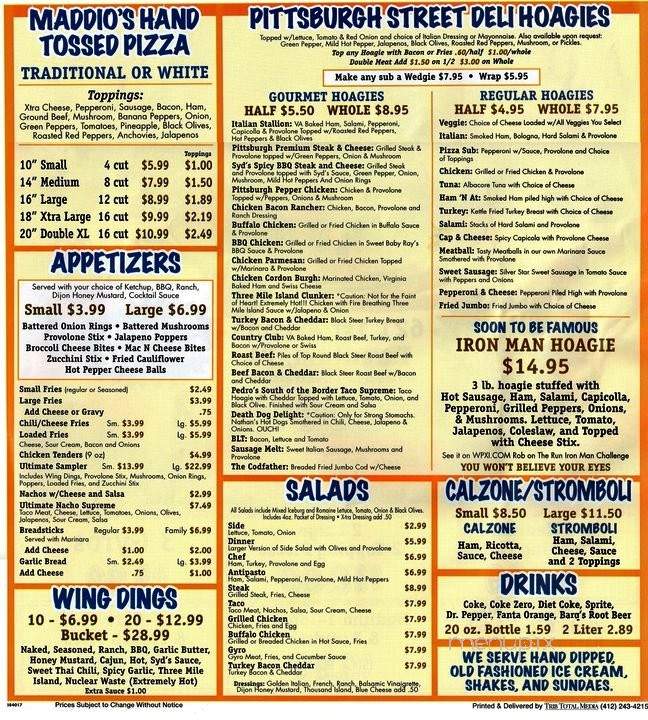 Maddio's Pizza Subs - Brackenridge, PA menu_pic